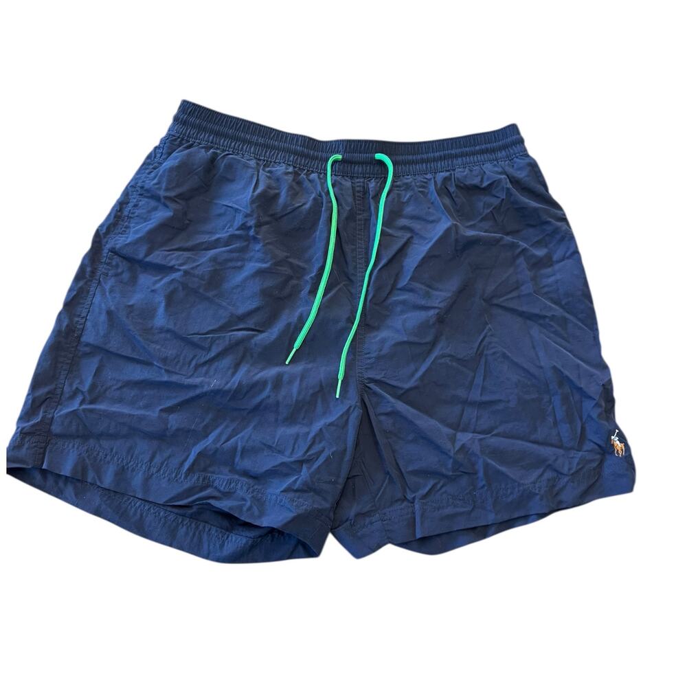 VNTG Polo Ralph Lauren Swim Trunks XL Navy Multicolor Pony Logo Mesh Lined Short